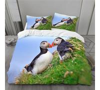 YZQGLHP Meadow Bedding Double Bed Set - Puffin Duvet Cover Sets 3 Pieces - Reversible Printed Quilt Cover and 2 Pillowcases - Soft Brushed Microfiber, with Zipper Closure