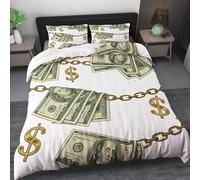 YZQGLHP Money King Size Duvet Cover Sets, Dollar Duvet Cover, Microfibre 3 Piece with Zipper Closure, Soft Cosy Bedding, Reversible Quilt Cover 220 x 230 cm and 2 Pillow Cases 50 X 75 cm