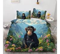 YZQGLHP Monkey Bedding King Bed Set - Mountains Duvet Cover Sets 3 Pieces - Reversible Printed Quilt Cover and 2 Pillowcases - Soft Brushed Microfiber, with Zipper Closure