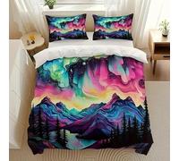 YZQGLHP Northern Lights Duvet Cover Sets, Mountain Duvet Cover, Microfibre 3 Piece with Zipper Closure, Soft Cosy Bedding, Reversible Quilt Cover 100 X 120 cm and 2 Pillow Cases 50 X 75 cm