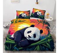 YZQGLHP Panda Bedding Single Bed Set - National Treasure Duvet Cover Sets 3 Pieces - Reversible Printed Quilt Cover and 2 Pillowcases - Soft Brushed Microfiber, with Zipper Closure
