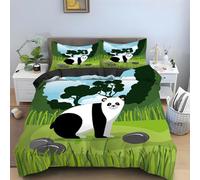 YZQGLHP Pandas Bedding Single Bed Set - Grassland Duvet Cover Sets 3 Pieces - Reversible Printed Quilt Cover and 2 Pillowcases - Soft Brushed Microfiber, with Zipper Closure