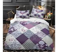 YZQGLHP Patchwork Flowers Super King Duvet Cover Purple-Grey Bedding Set Soft Cozy Microfibre Duvet Covers 260x220 with Zipper Closure and 2 Pillowcases 50x75cm
