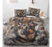 YZQGLHP Personalized Duvet Cover 155x220 cm German Shepherd Brick Wall or Personalised Photo Bedding Set Custom Photo Ultra Soft Quilt Cover + Pillowcase for Family Couples Birthday