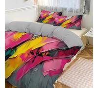 YZQGLHP Pink and Yellow Oil Painting Emperor Duvet Cover Abstract Art Printed Microfiber King Size Duvet Cover Set with 2 Pillowcases 50x75 cm, Soft & Cozy, Easy Care with Hidden Zipper