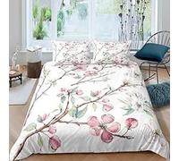 YZQGLHP Pink flower Super King Duvet Cover Sets, Watercolor texture Bedding Cosy Microfiber Durable Cover with 2 Pillow Cases 50x75cm, with Zipper Closure