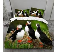YZQGLHP Puffin Bedding Double Bed Set - Animal Duvet Cover Sets 3 Pieces - Reversible Printed Quilt Cover and 2 Pillowcases - Soft Brushed Microfiber, with Zipper Closure