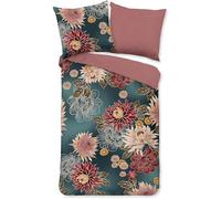 YZQGLHP Red and Pink Peonies King Duvet Cover Set 225x220cm Petrol Blue Pattern Soft Fluffy Microfiber King Size Bedding, Easy Care Quilt Cover with Zipper & 2 Pillowcases 50x75cm