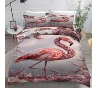 YZQGLHP Red-Crowned Crane Double Duvet Cover Set Peach Blossom Duvet Cover Microfibre 3 Piece with Zipper Closure Soft Cosy Bedding Reversible Quilt Cover 200 x 200 cm and 2 Pillow Cases 50 X 75 cm