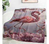 YZQGLHP Red-Crowned Crane Throw Blanket Peach Blossom 3D Flannel Blanket 180x200 cm, Lightweight Microfiber Versatile Blankets and Throws for Bed Sofa Settees Couch Office