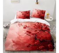 YZQGLHP Red plum blossom Super King Duvet Cover Sets, Elegant Chinese style Bedding Cosy Microfiber Durable Cover with 2 Pillow Cases 50x75cm, with Zipper Closure