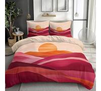 YZQGLHP Red Sun Bedding Single Bed Set - Lines Duvet Cover Sets 3 Pieces - Reversible Printed Quilt Cover and 2 Pillowcases - Soft Brushed Microfiber, with Zipper Closure