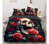 YZQGLHP Roaring skull Super King Duvet Cover Sets, Red rose Bedding Cosy Microfiber Durable Cover with 2 Pillow Cases 50x75cm, with Zipper Closure