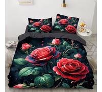 YZQGLHP Rose King Duvet Cover Sets, Red flower bud Bedding Cosy Microfiber Durable Cover with 2 Pillow Cases 50x75cm, with Zipper Closure