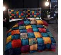 YZQGLHP Rustic Style Single Duvet Cover Set Patchwork Contrast Soft Single Bedding Microfibre Lightweight Quilt Cover with Zipper and 2 Pillowcase 50x75cm