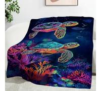 YZQGLHP Seaweed Throw Blanket Turtle Super King Blanket 3D Print Super Soft Flannel and Warm Fluffy Fleece Lightweight Throws for Bed and Sofa 230x270cm