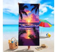 YZQGLHP Sunset Microfibre Beach Towel Coconut Tree Beach Bath Towel Quick Drying, Lightweight, Sand-Free, Durable, for Pool, Gym, Camping, Travel Towel 70x130cm