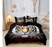 YZQGLHP Tiger Bedding King Bed Set - Red Rose Duvet Cover Sets 3 Pieces - Reversible Printed Quilt Cover and 2 Pillowcases - Soft Brushed Microfiber, with Zipper Closure