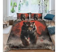 YZQGLHP Tiger Bedding King Bed Set - Red Sun Duvet Cover Sets 3 Pieces - Reversible Printed Quilt Cover and 2 Pillowcases - Soft Brushed Microfiber, with Zipper Closure