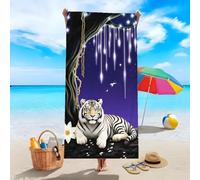 YZQGLHP Tiger Microfibre Beach Towel Shooting Star Beach Bath Towel Quick Drying, Lightweight, Sand-Free, Durable, for Pool, Gym, Camping, Travel Towel 70x130cm