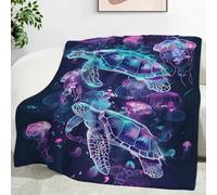 YZQGLHP Turtle Throw Blanket Jellyfish Single Blanket 3D Print Super Soft Flannel and Warm Fluffy Fleece Lightweight Throws for Bed and Sofa 130x150cm