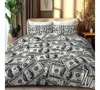 YZQGLHP US dollar bill Bedding Double Bed Set - Money Duvet Cover Sets 3 Pieces - Reversible Printed Quilt Cover and 2 Pillowcases - Soft Brushed Microfiber, with Zipper Closure