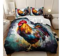 YZQGLHP Watercolor Rooster King Duvet Cover Set 225x220cm Ink Splatter Pattern Soft Fluffy Microfiber King Size Bedding, Easy Care Quilt Cover with Zipper & 2 Pillowcases 50x75cm