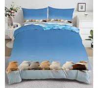 YZQGLHP White Brown Kitty Super King Duvet Cover Blue Bedding Set Soft Cozy Microfibre Duvet Covers 260x220 with Zipper Closure and 2 Pillowcases 50x75cm