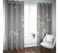 YZQGLHP White Flowers Curtains, W 90" X L 90" (228 × 228 cm), Gray Blackout and Heat-Insulating Curtains, Curtain 2 Pieces in a Pack, Suitable for Bedrooms and Living Rooms.