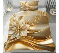 YZQGLHP White Flowers Single Duvet Cover Set European Luxury Style Soft Single Bedding Microfibre Lightweight Quilt Cover with Zipper and 2 Pillowcase 50x75cm