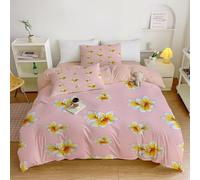 YZQGLHP Yellow and White Frangipani Emperor Duvet Cover Pink Printed Microfiber King Size Duvet Cover Set with 2 Pillowcases 50x75 cm, Soft & Cozy, Easy Care with Hidden Zipper