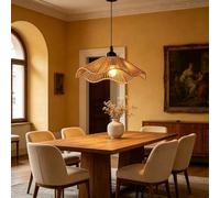 YZSJ Boho Rattan Pendant Light Hand Woven Wavy Shade Ceiling Light Natural Wicker Hanging Lamp for Kitchen Island Living Room Bedroom Dining Room Farmhouse Decor E27(One Head)