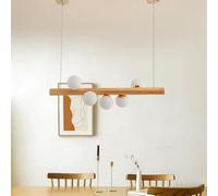 YZSJ LED Retro Milky White Ball Wooden Pendant Light Adjustable Height Wooden Hanging Light Kitchen Island Pendant Lamp Designed Pendant Chandelier Suitable for Dining Tables and Study Rooms(5heads)