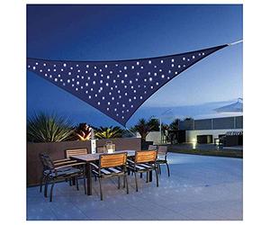 YZU Triangle Sun Shade Sail with LED Lights, 95% UV Blockage Durable Waterproof Sun Shade Sail Canopy for Outdoor Garden Patio Porch, Blue,3x3x3m