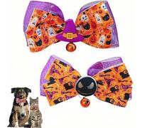Yzufyys 2 Pcs Halloween Collars for Cats and Dogs, Adjustable with Breakaway Safety, Reflective Bow Tie, and Charming Pumpkin Ghost Design(Style B)