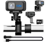 YZW Motorcycle Bicycle Cycling Recorder, 2K 30fps with 64GB MicroSD, 2K HD Video Recording, Stabilization, Contains 3 Brackets, Suitable for Different Models WiFi Mobile APP One-Click Interconnection