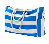 YZWHKJ Beach Bags For Women Beach Bag Striped Large Storage Canvas Traveling Capacity Shopping Environmental Protection Handbag(BLUE)
