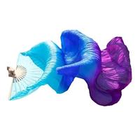 YZWHKJ Belly Dance Fan 150cm Length Ms.Belly Dancing Fan Gradient Long Color Practice Dancer Props Silk Dance Imitation 1piece(Imitation silk fan-1,1 pc left hand)