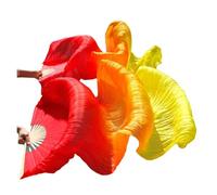 YZWHKJ Belly Dance Fan Real Silk Fan Veils For Belly Dance Bamboo-Ribs Folding Long 1.8m/2.1m Hand Made Dyed(Style 8,L-180x90cm)