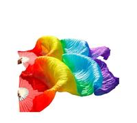 YZWHKJ Belly Dance Fan Real Silk Fan Veils For Belly Dance Bamboo-Ribs Folding Long 1.8m/2.1m Hand Made Dyed(Style 6,M-150x90cm)