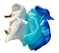 YZWHKJ Belly Dance Fan Real Silk Fan Veils For Belly Dance Bamboo-Ribs Folding Long 1.8m/2.1m Hand Made Dyed(Style 11,XL-210x90cm)