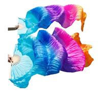 YZWHKJ Belly Dance Fan Real Silk Fan Veils For Belly Dance Bamboo-Ribs Folding Long 1.8m/2.1m Hand Made Dyed(Style 3,S-120x90cm)