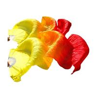 YZWHKJ Belly Dance Fan Real Silk Fan Veils For Belly Dance Bamboo-Ribs Folding Long 1.8m/2.1m Hand Made Dyed(Style 9,XL-210x90cm)