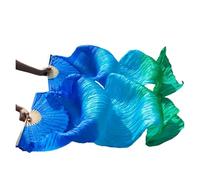 YZWHKJ Belly Dance Fan Real Silk Fan Veils For Belly Dance Bamboo-Ribs Folding Long 1.8m/2.1m Hand Made Dyed(Style 18,M-150x90cm)