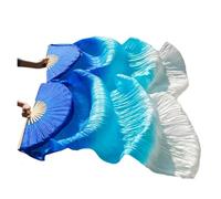 YZWHKJ Belly Dance Fan Real Silk Fan Veils For Belly Dance Bamboo-Ribs Folding Long 1.8m/2.1m Hand Made Dyed(Style 12,L-180x90cm)