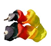 YZWHKJ Belly Dance Fan Real Silk Fan Veils For Belly Dance Bamboo-Ribs Folding Long 1.8m/2.1m Hand Made Dyed(Style 1,XL-210x90cm)