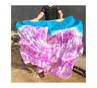YZWHKJ Belly Dance Fan Tie-Dyed Real Silk Belly Dance Fans 1 Pair Handmade Dyed BellyDance Long Fan Veils(Color 10,1.8x0.9M)