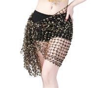 YZWHKJ Belly Dance Skirt Belly Dance Hip Scarf Sequin Woven Wrap Skirt Chain Belt Rave Dancer Performance Costume Accessory Carnival(Black Gold,1pcs)