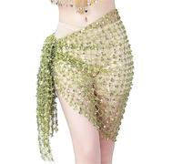 YZWHKJ Belly Dance Skirt Belly Dance Hip Scarf Sequin Woven Wrap Skirt Chain Belt Rave Dancer Performance Costume Accessory Carnival(Green,2pcs)