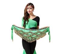 YZWHKJ Belly Dance Skirt Women's Sweet Belly Dance Belt Newest Multi-color Glass Silk Dancing Scarf Crystal Bellydance Waist Chain Hip(Light Green)